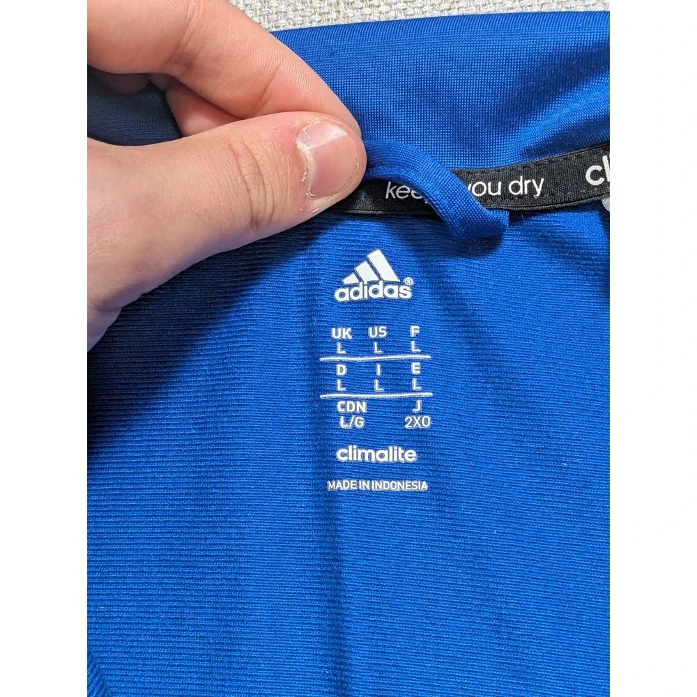 Adidas Climalite Track Jacket Mens L Royal Blue Black 3-Stripe Full Zip Gym